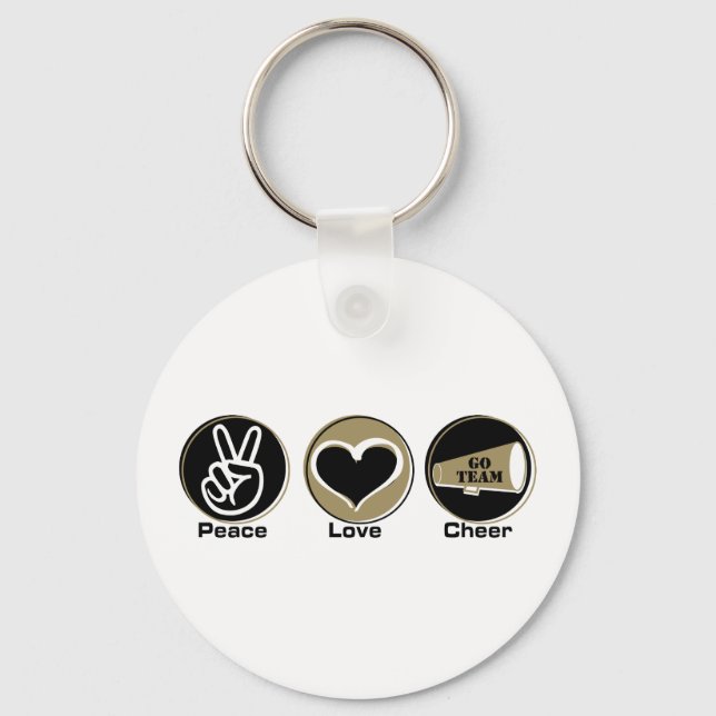 Peace Love Cheer Black/Gold Key Ring (Front)
