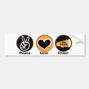 Peace Love Cheer black/orange Bumper Sticker