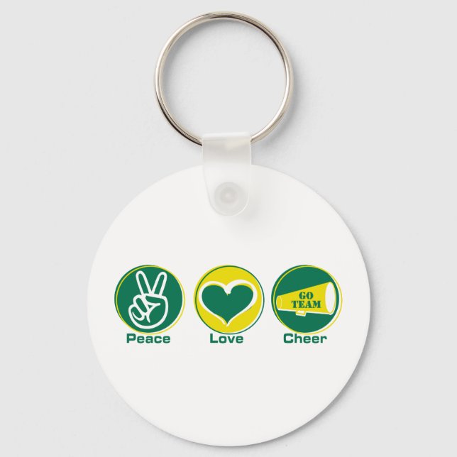 Peace Love Cheer Green/Yellow Key Ring (Front)
