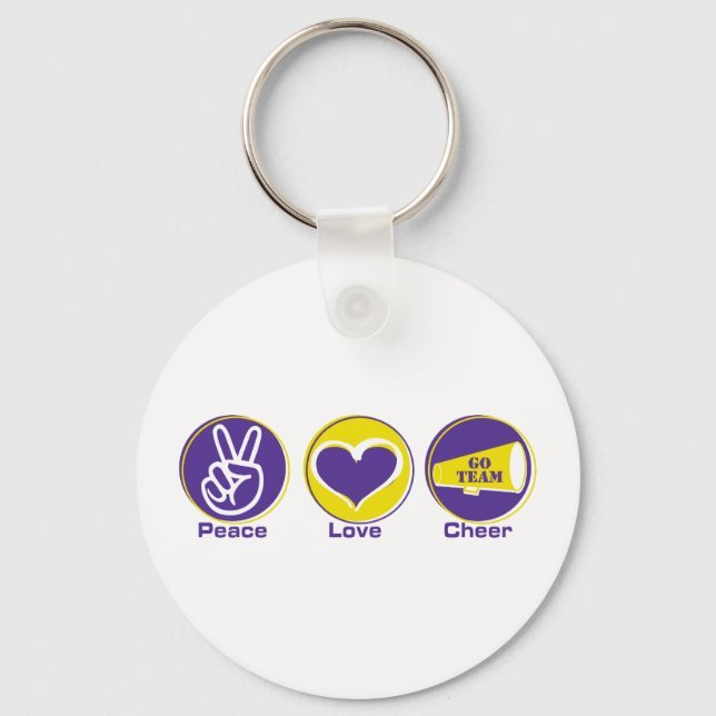 Peace Love Cheer Purple/Yellow Key Ring (Front)