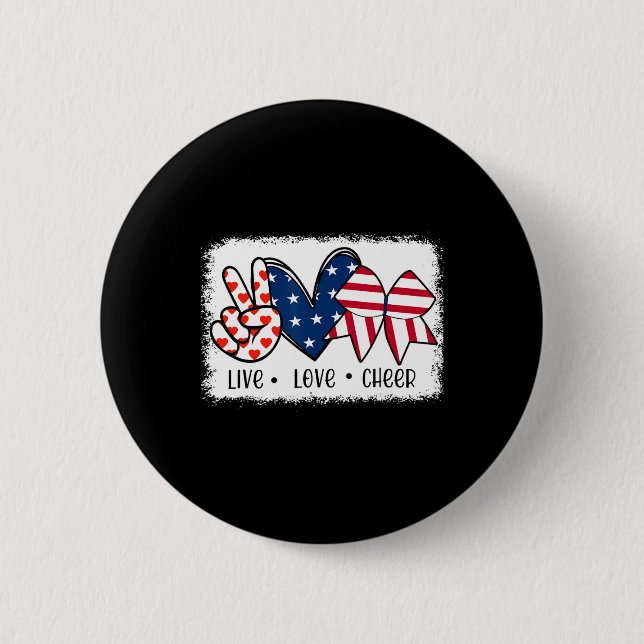 Peace Love Cheer Usa Flag 4th Of July Cheerleading 6 Cm Round Badge (Front)