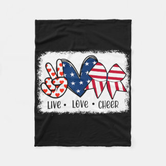 Peace Love Cheer Usa Flag 4th Of July Cheerleading Fleece Blanket