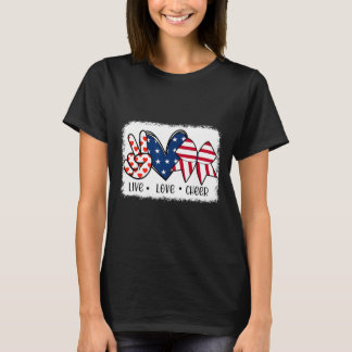 Peace Love Cheer Usa Flag 4th Of July Cheerleading T-Shirt