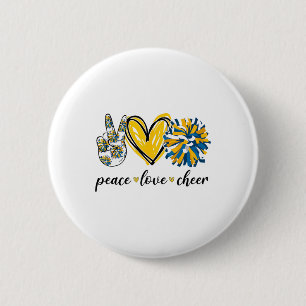Peace Love Cheerleading Blue Yellow 6 Cm Round Badge