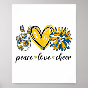 Peace Love Cheerleading Blue Yellow  Poster