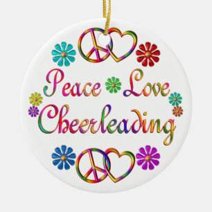 PEACE LOVE CHEERLEADING CERAMIC ORNAMENT