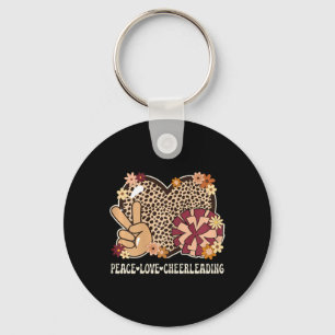 Peace Love Cheerleading Lover Cheetah Print Cheerl Key Ring