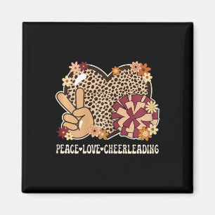 Peace Love Cheerleading Lover Cheetah Print Cheerl Magnet