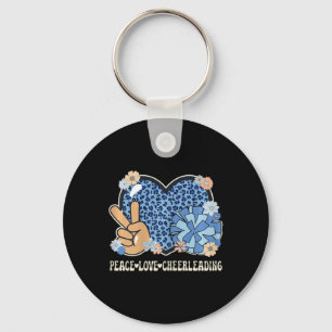 Peace Love Cheerleading Lover Leopard Print Cheerl Key Ring