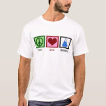 Peace Love Chemistry Teacher T-Shirt<br><div class="desc">If you are a scientist or need a geeky gift for the nerd or science teacher in your life,  this cute Peace Love Chemistry t-shirt features a peace sign,  heart,  and chemicals in a beaker.</div>