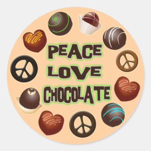 PEACE LOVE CHOCOLATE CLASSIC ROUND STICKER