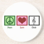 Peace Love Choir Coaster<br><div class="desc">A pretty peace sign,  heart,  and beautiful treble clef on a music staff. A cute Peace Love Choir gift for a member of a chorus or choir director. Beautiful chorale singer present for a soprano,  alto,  tenor,  or bass.</div>