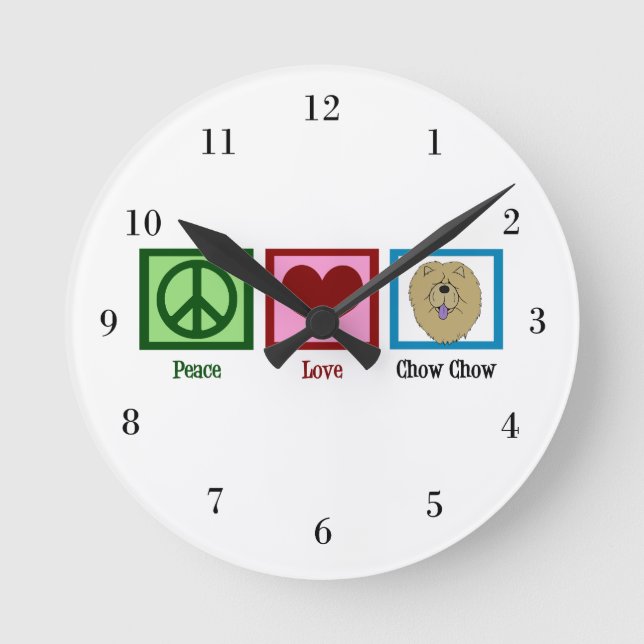 Peace Love Chow Chow Round Clock (Front)