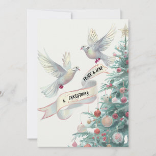 Peace, Love, & Christmas, Doves and Tree Holiday Card