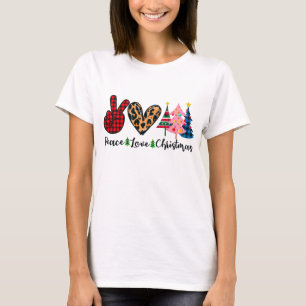 Peace Love Christmas in Pink Blue Green Holiday T-Shirt