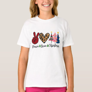 Peace Love Christmas in Pink Blue Green Holiday T- T-Shirt