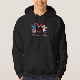 Peace Love Christmas Penguin Buffalo Plaid Matchin Hoodie