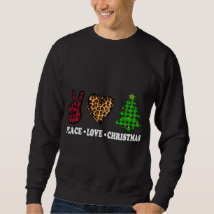Peace Love Christmas Tree Buffalo Plaid Leopard Fu Sweatshirt