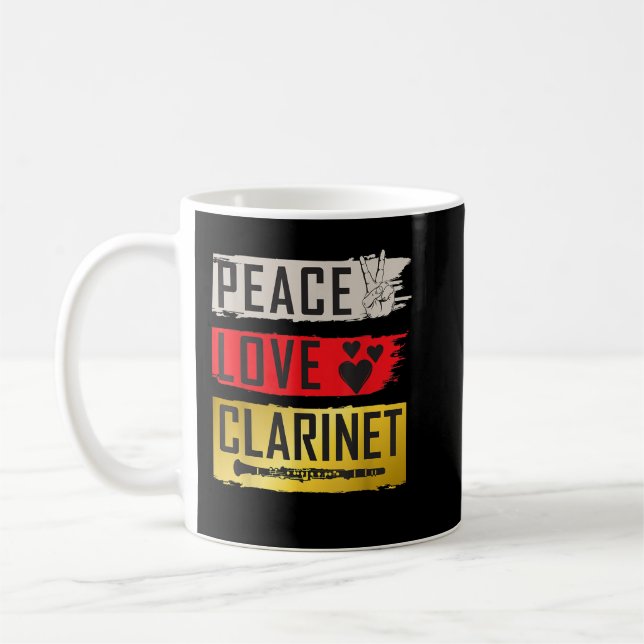 Peace Love Clarinet Music Instrument Bass Clarinet Coffee Mug (Left)