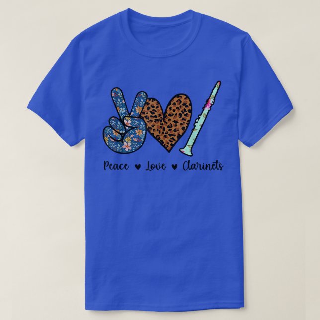 Peace Love Clarinets Leopard  T-Shirt (Design Front)