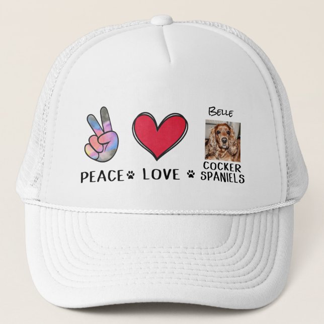 Peace Love Cocker Spaniels Dog Lovers Trucker Hat (Front)