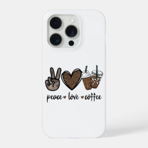 Peace Love Coffee Leopard Print PNG Cute Coffee iPhone 15 Pro Case