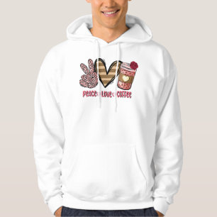 Peace Love Coffee Pink Leopard Valentines Day Prem Hoodie