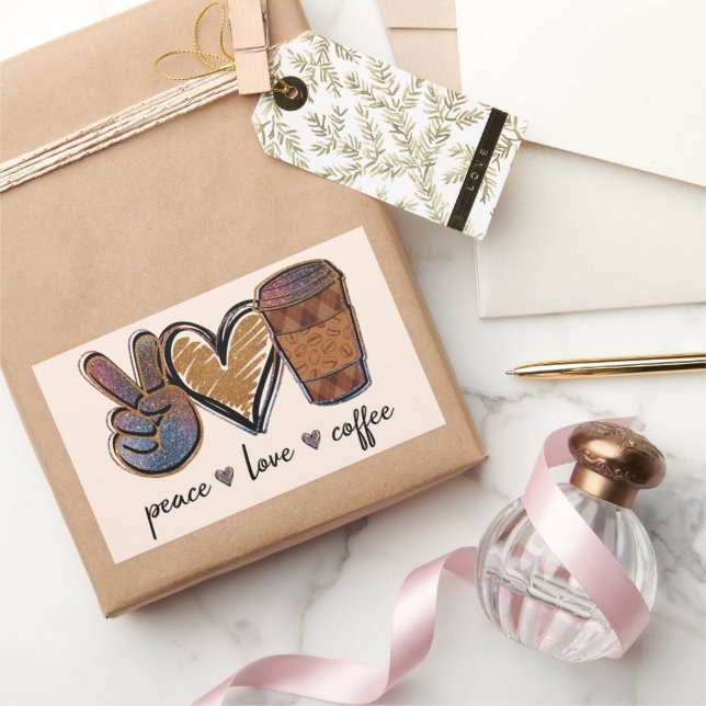 Peace - Love - Coffee Rectangular Sticker (Gifting)