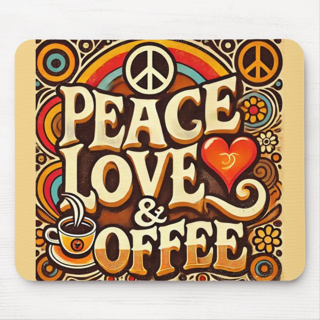 Peace, Love, & Coffee Retro Mousepad (Front)