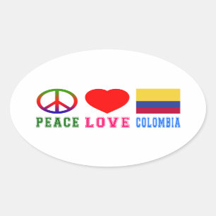 Peace Love Colombia Oval Sticker