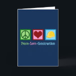 Peace Love Construction Company Holiday Card<br><div class="desc">Peace Love Construction. A cool construction work company gift for your workers featuring a peace sign,  heart,  and a yellow hard hat. A nice present to get for a foreman to give to his crew or building labourer.</div>