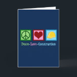 Peace Love Construction Company Holiday Card<br><div class="desc">Peace Love Construction. A cool construction work company gift for your workers featuring a peace sign,  heart,  and a yellow hard hat. A nice present to get for a foreman to give to his crew or building labourer.</div>