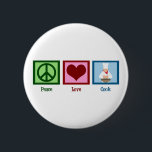 Peace Love Cook 6 Cm Round Badge<br><div class="desc">A peace sign,  heart,  and a professional chef cooking a meal.</div>