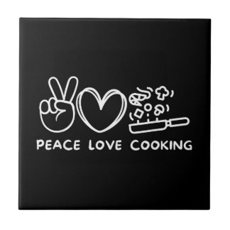 Peace, Love Cooking Retro Cooking Lover Chef Food  Ceramic Tile