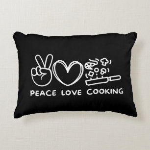 Peace, Love Cooking Retro Cooking Lover Chef Food Decorative Cushion