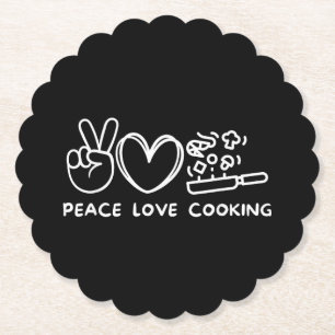 Peace, Love Cooking Retro Cooking Lover Chef Food Paper Coaster