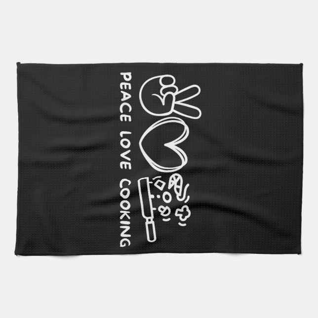 Peace, Love Cooking Retro Cooking Lover Chef Food  Tea Towel (Horizontal)
