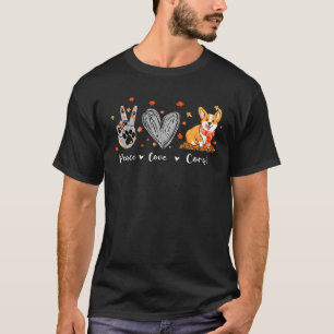 Peace Love Corgi Funny Corgi Dog Lover Pumpkin Fal T-Shirt