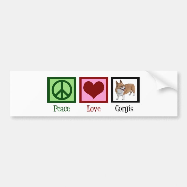 Peace Love Corgi Photograph Bumper Sticker (Front)