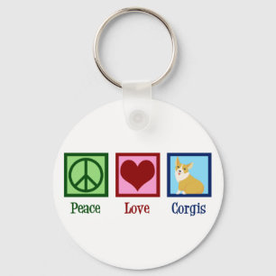 Peace Love Corgi Photograph Key Ring