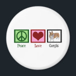 Peace Love Corgi Photograph Magnet<br><div class="desc">A cute Christmas gift for corgi owners featuring a pretty green peace sign,  red heart,  and a beautiful pembroke welsh corgi dog.</div>