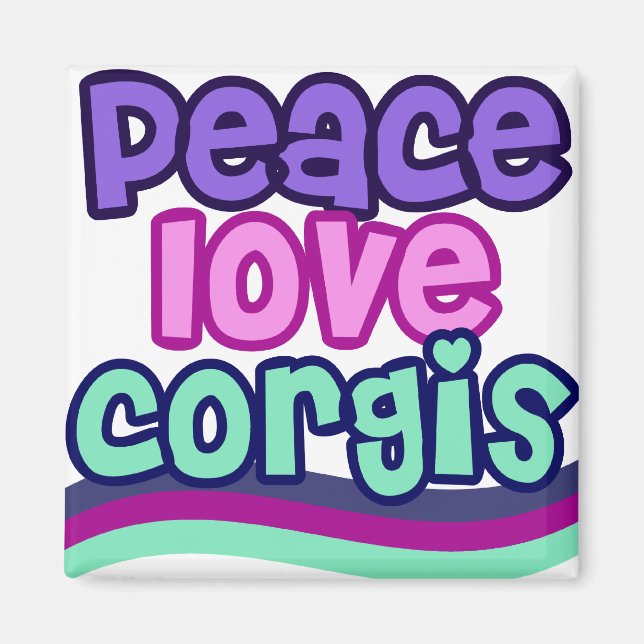Peace Love Corgi Retro Magnet (Front)