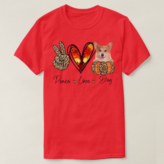 Peace Love Corgi Scarf Leopard Autumn Thanksgiving T-Shirt (Design Front)