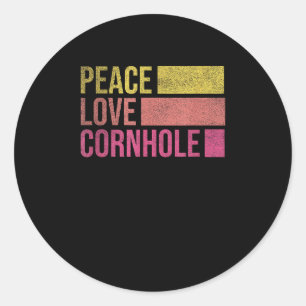Peace Love Cornhole Funny Cornhole Classic Round Sticker