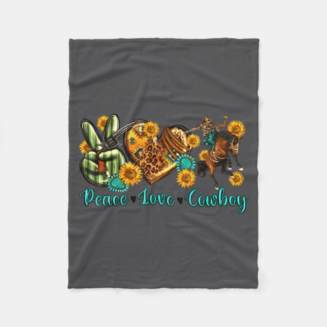 Peace Love Cowboy Western Rodeo Rodeo Life Western Fleece Blanket (Front)