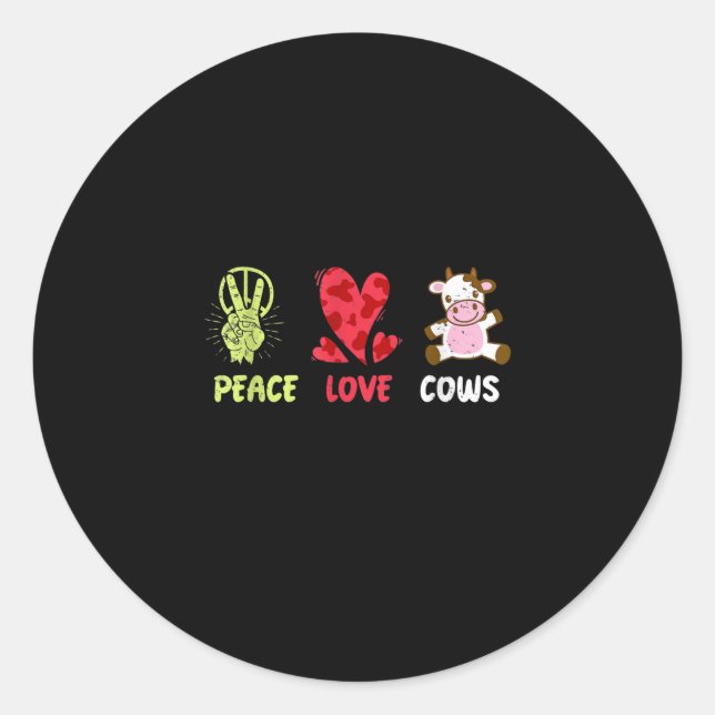 Peace Love Cows Cute Gift Classic Round Sticker (Front)