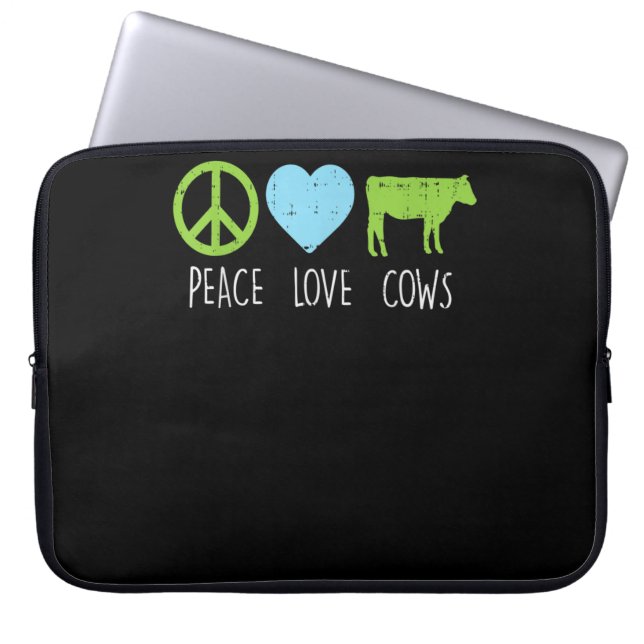 Peace Love Cows Hippie Farming Dairy Farmer Laptop Sleeve (Front)
