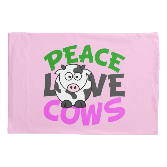 Peace Love Cows (pink) Pillowcase (Back)