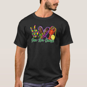 Peace Love Crawfish Mardi Gras Leopard Heart Festi T-Shirt