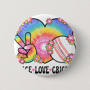 Peace Love Cricket Lover 60s 70s Hippie Outfit Cut 6 Cm Round Badge